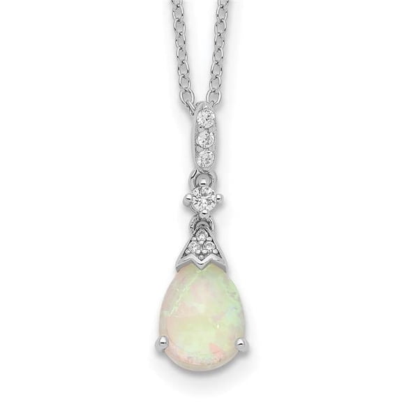Finest Gold Sterling Silver Cheryl M Rhodium-Plated Lab Crystal Opal & CZ Teardrop 18 in. Necklace