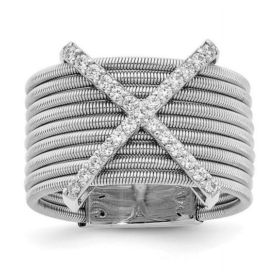 Finest Gold Sterling Silver Cheryl M Rhodium-Plated Textured X CZ Ring - Size 7
