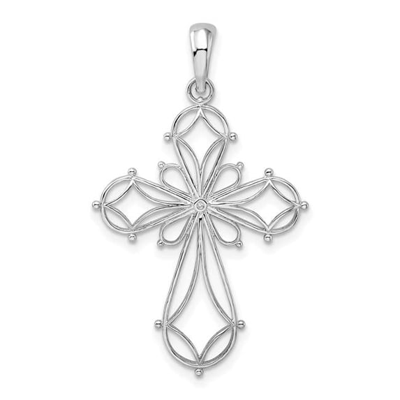 Finest Gold Sterling Silver Fancy Cut-Out Rounded Cross Pendant