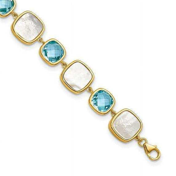 Finest Gold Sterling Silver Gold-Plated Blue Topaz & MOP 7.5 in. with 2 in. Extension Bracelet