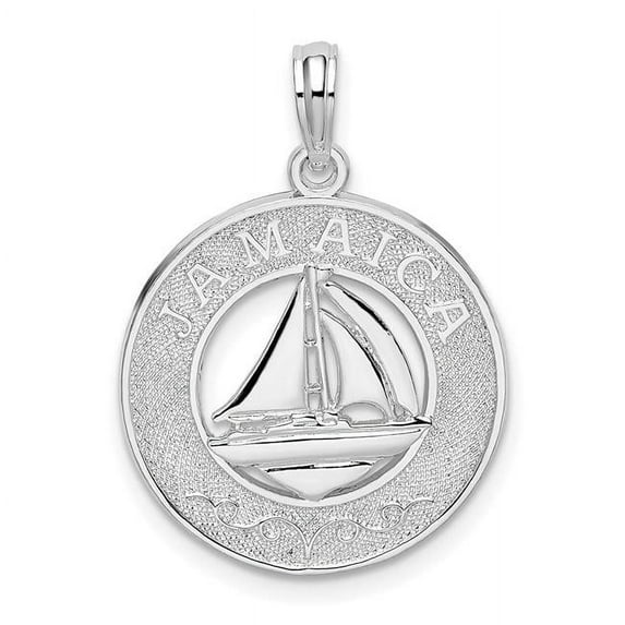 Finest Gold Sterling Silver Jamaica Round Circle with Sailboat Pendant