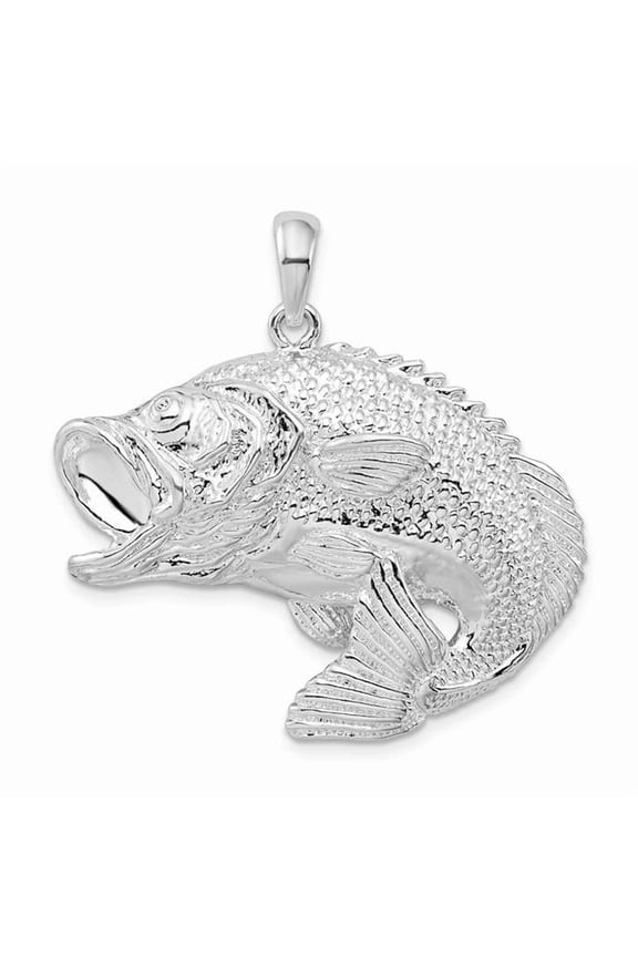 Sterling Silver Jumping Bass Fish Pendant