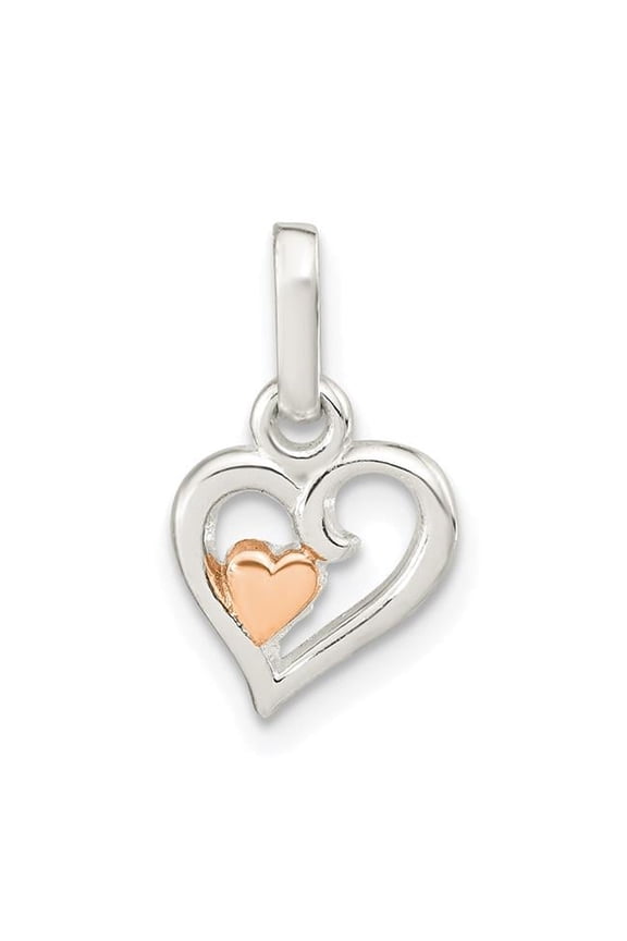 Sterling Silver Open Heart Rose Tone Mini Heart Pendant