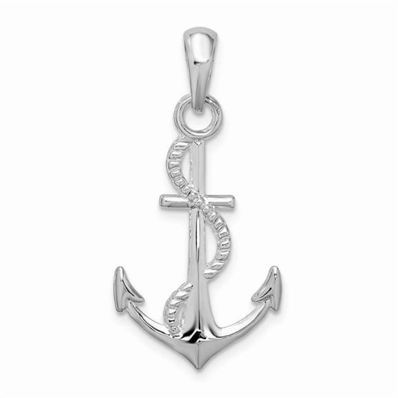 Finest Gold Sterling Silver Polished 3D Anchor & Rope Pendant