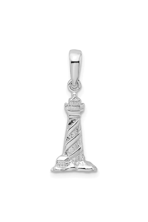 Sterling Silver Polished 3D Cape Hatteras Lighthouse Pendant