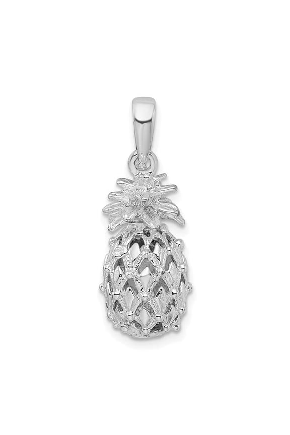 Sterling Silver Polished 3D Cut-Out Medium Pineapple Pendant