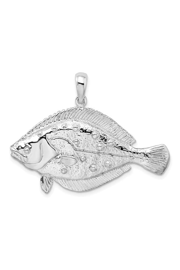 Sterling Silver Polished 3D Flounder Fish Pendant
