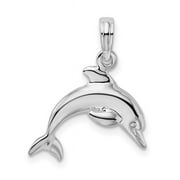 Finest Gold Sterling Silver Polished 3D Jumping Dolphin Pendant