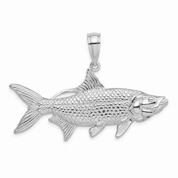 Finest Gold Sterling Silver Polished 3D Oxeye Tarpon Fish Pendant