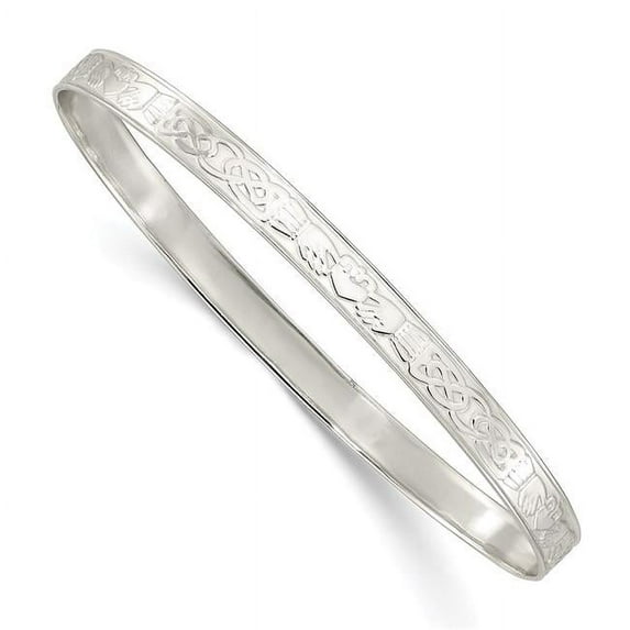 Finest Gold Sterling Silver Polished 5.25 mm Claddagh Slip-On Bangle Bracelet