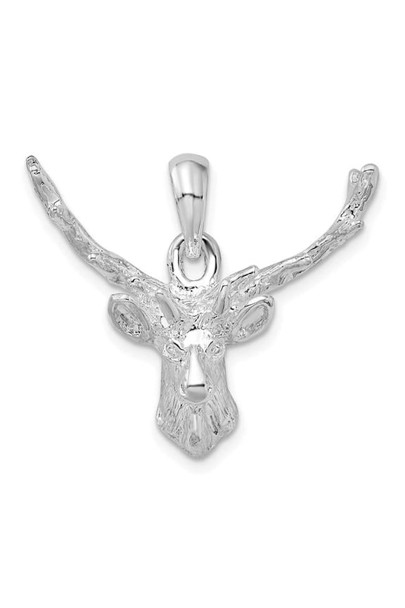 Sterling Silver Polished 8-point Buck Deer Head Pendant