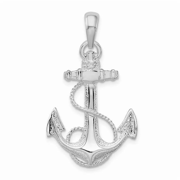 Finest Gold Sterling Silver Polished Anchor with Rope Pendant