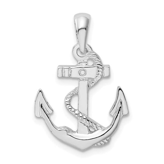 Finest Gold Sterling Silver Polished Anchor with Rope Pendant