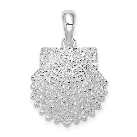 Finest Gold Sterling Silver Polished Beaded Scallop Shell Pendant