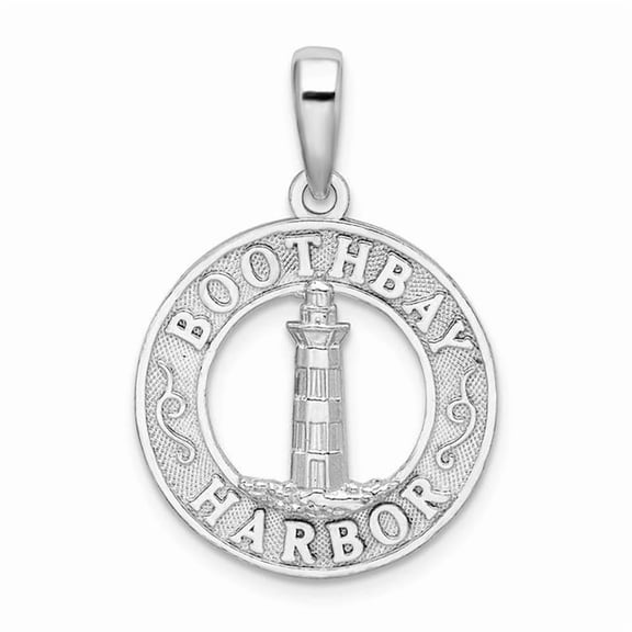 Finest Gold Sterling Silver Polished Booth Bay Lighthouse Circle Pendant