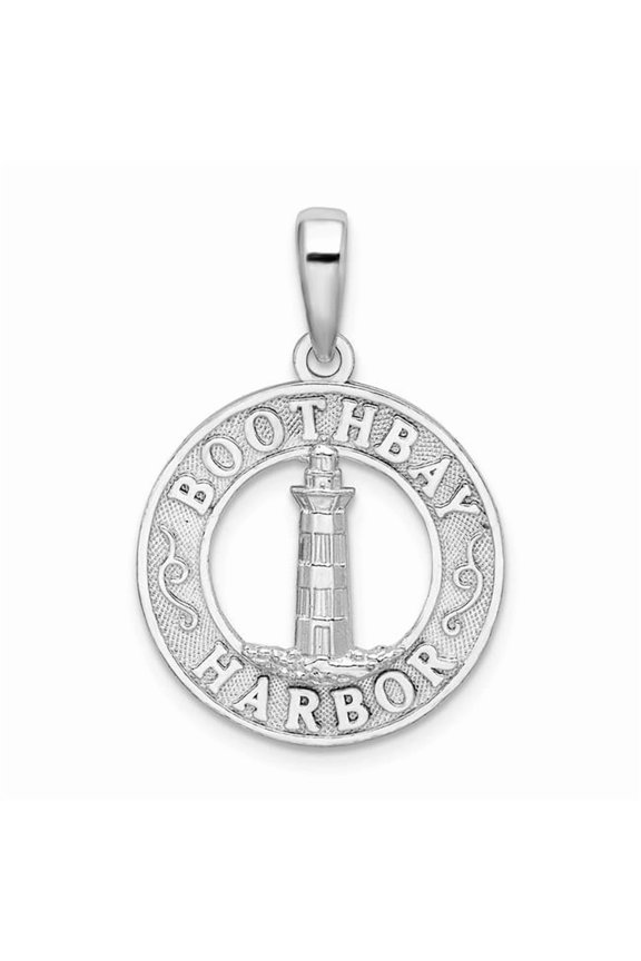 Sterling Silver Polished Booth Bay Lighthouse Circle Pendant