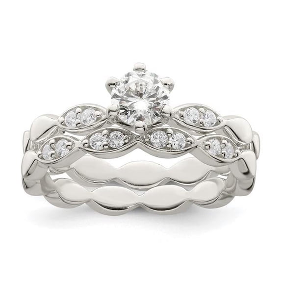 Finest Gold Sterling Silver Polished CZ Wedding Ring Set - Size 8