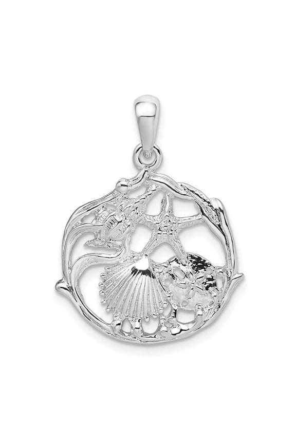 Sterling Silver Polished Cut-Out Shell Cluster Pendant White