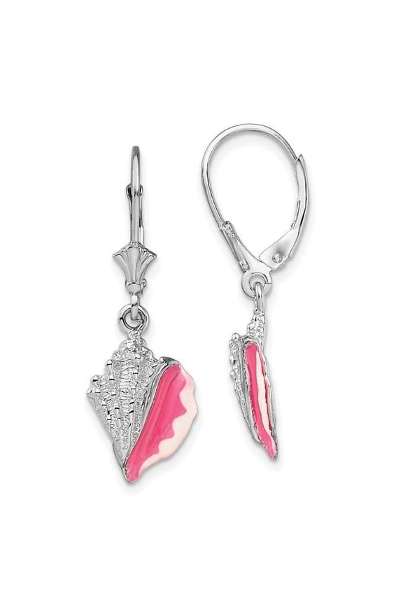 Sterling Silver Polished Enameled Conch Shell Leverback Earrings