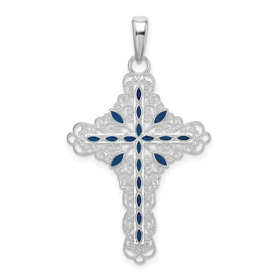 Finest Gold Sterling Silver Polished Enameled Fancy Filigree Cross Pendant
