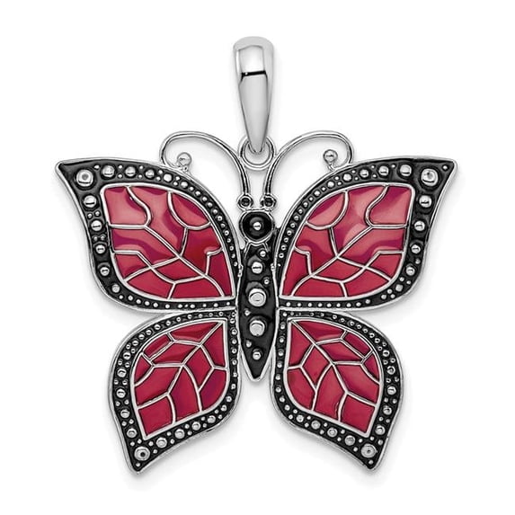 Finest Gold Sterling Silver Polished Enameled Purple Butterfly Pendant