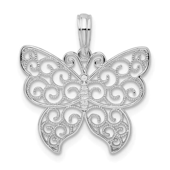 Finest Gold Sterling Silver Polished Filigree Wing Butterfly Pendant