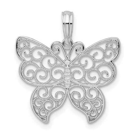 Finest Gold Sterling Silver Polished Filigree Wing Butterfly Pendant