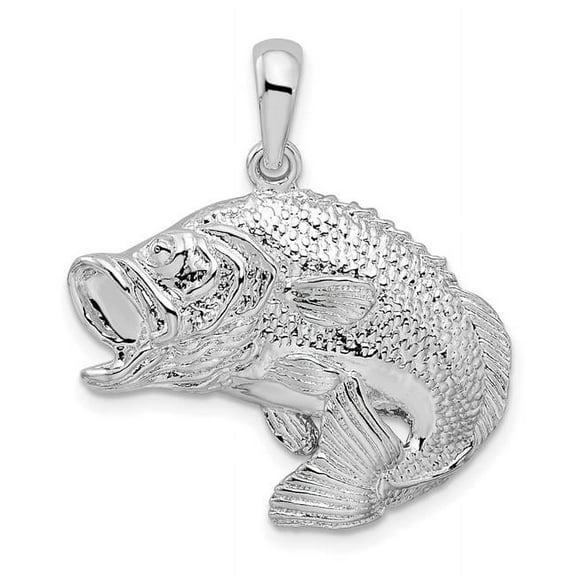Finest Gold Sterling Silver Polished Jumping Bass Fish Pendant