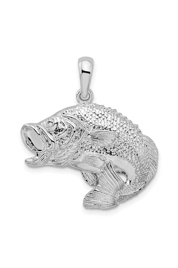 Sterling Silver Polished Jumping Bass Fish Pendant