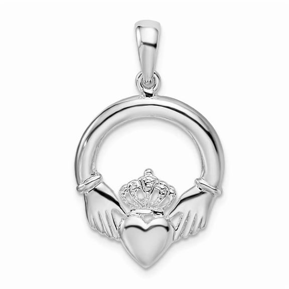 Finest Gold Sterling Silver Polished Large Claddagh Circle Pendant