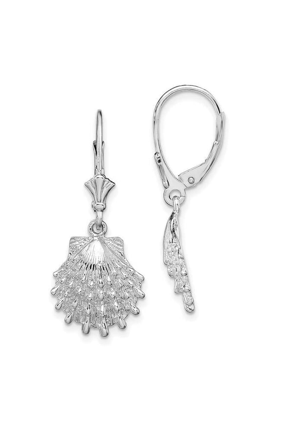 Sterling Silver Polished Lions Paw Shell Leverback Earrings