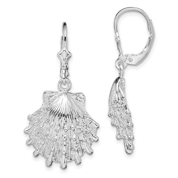 Finest Gold Sterling Silver Polished Lions Paw Shell Leverback Earrings