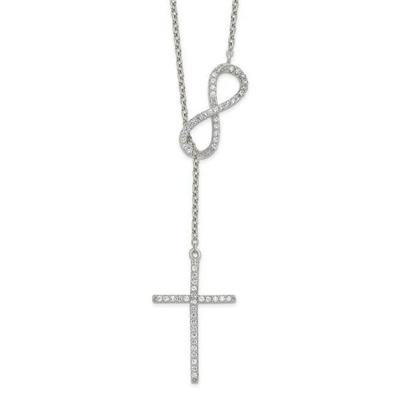 Sterling Silver Polished Rhodium CZ Cross/Infinity Symbol 18" Necklace