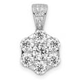 thumbnail image 1 of Finest Gold Sterling Silver Polished Rhodium-Plated CZ Flower Pendant, 1 of 1
