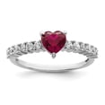 thumbnail image 1 of Finest Gold Sterling Silver Polished Rhodium-Plated Created Ruby & CZ Heart Ring - Size 6, 1 of 1
