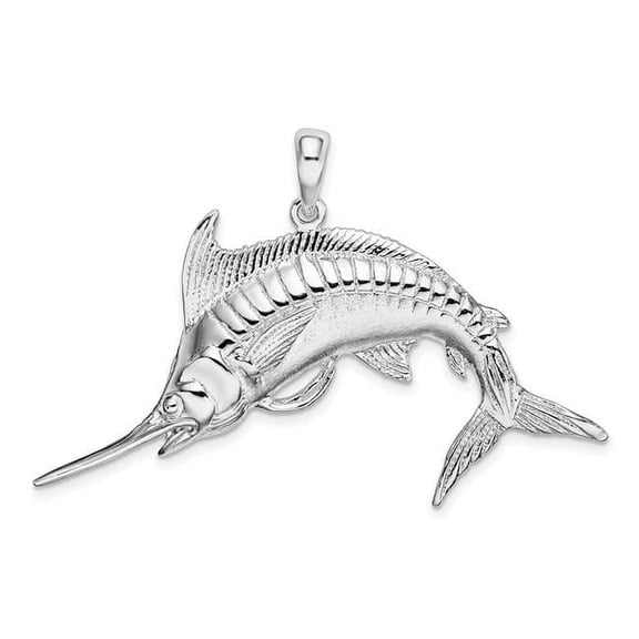 Finest Gold Sterling Silver Polished & Satin Blue Marlin Pendant