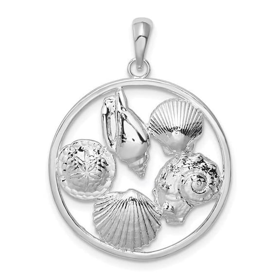 Finest Gold Sterling Silver Polished Shells in Circle Pendant