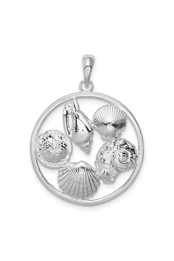 Sterling Silver Polished Shells in Circle Pendant