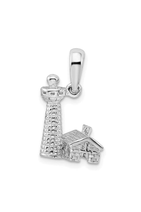 Sterling Silver Polished Textured 3D Lighthouse Pendant