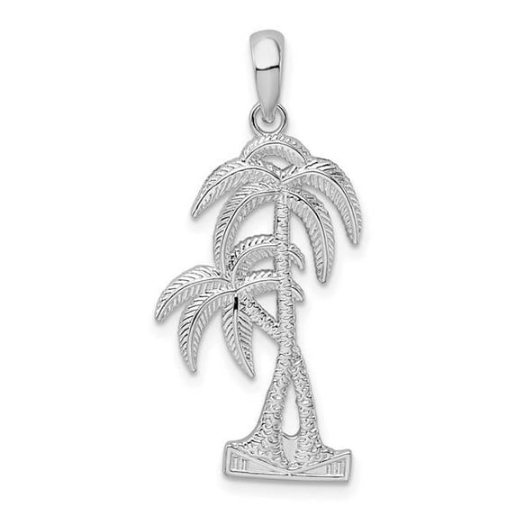 Finest Gold Sterling Silver Polished Textured Double Palm Tree Pendant
