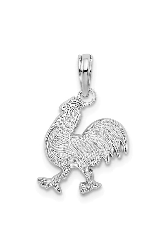 Sterling Silver Polished Textured Flat Rooster Pendant