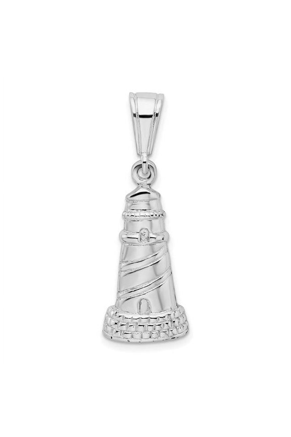 Sterling Silver Polished Textured Lighthouse Pendant