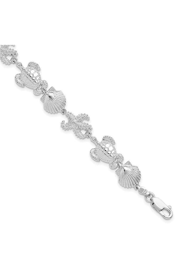 De-Ani Sterling Silver Rhodium-Plated Polished Turtle / Shell / Starfish Bracelet