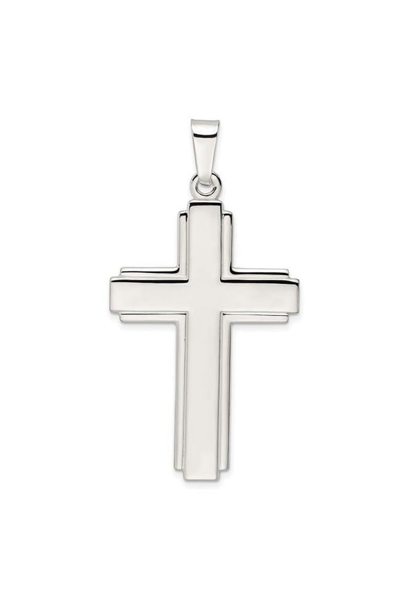 Sterling Silver Polished with Edge Lines Large Latin Cross Pendant