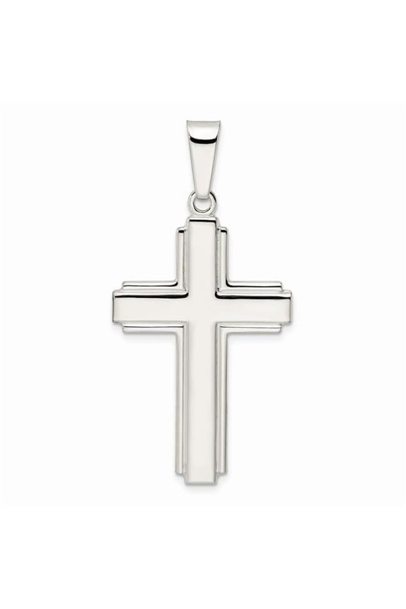 Sterling Silver Polished with Edge Lines Latin Cross Pendant