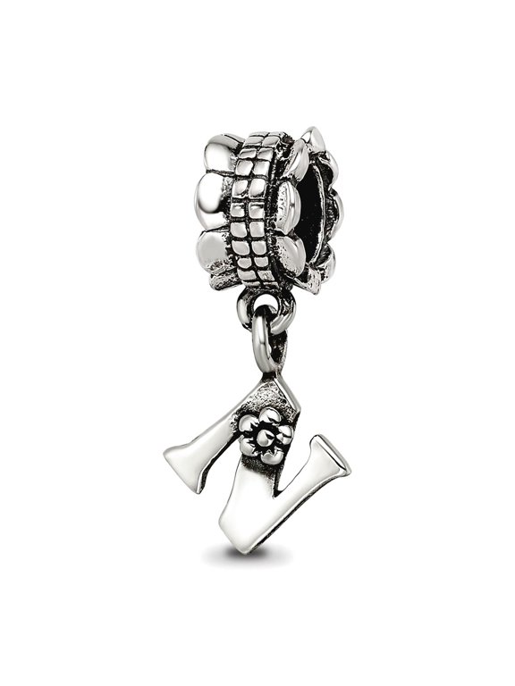 925 Sterling Silver Polished Oxidized Reflections Letter Name Personalized Monogram Initial N Dangle Bead Charm 18.18x6.