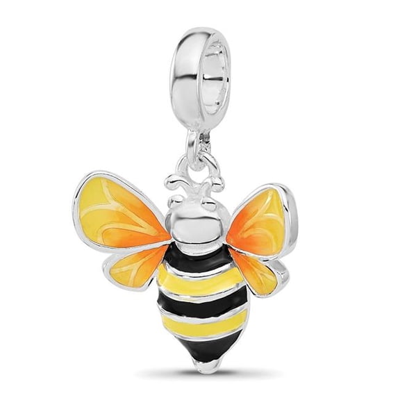Finest Gold Sterling Silver Reflections Rhodium-Plated Enamel Bumblebee Dangle Bead