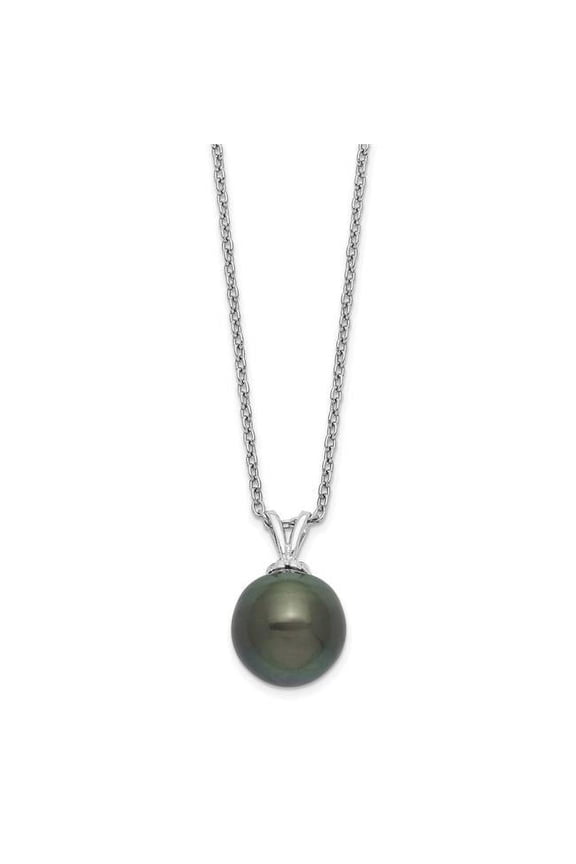 Sterling Silver Rhodium 9-10mm Teardrop Tahit Saltwater Pearl Necklace