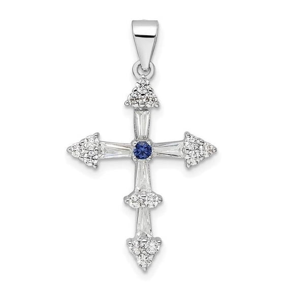 Finest Gold Sterling Silver Rhodium-Plated CZ Cross Pendant
