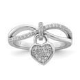 thumbnail image 1 of Finest Gold Sterling Silver Rhodium-Plated CZ Heart Dangle Ring - Size 7, 1 of 1
